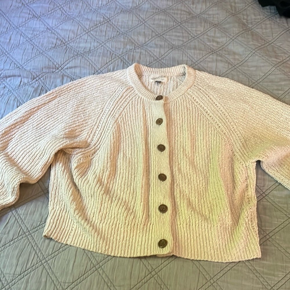 Cotton balloon sleeve cropped cardigan